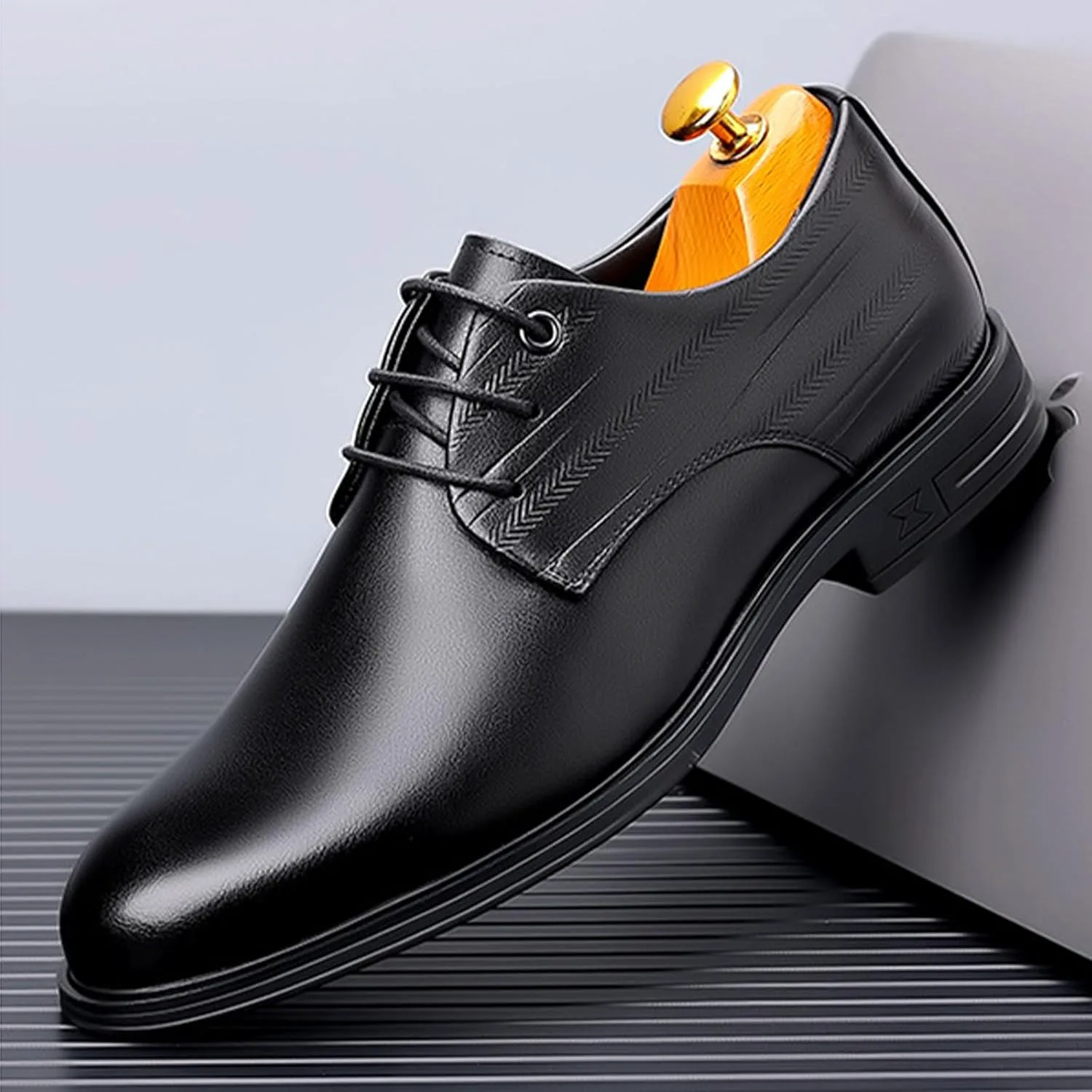 

Мужские кожаные классические оксфорды с шнуровкой, деловые туфли для работы, свадьбы и повседневной носки Crepuscute, черный