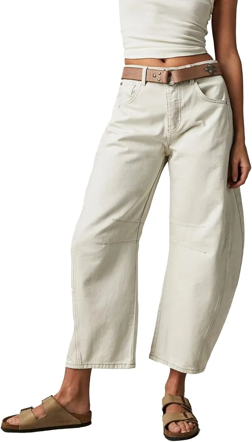 

Женские джинсы Mid Rise Baggy Vintage Wide Leg Cropped Casual Loose Y2K Straight Denim с карманами Zhyaj