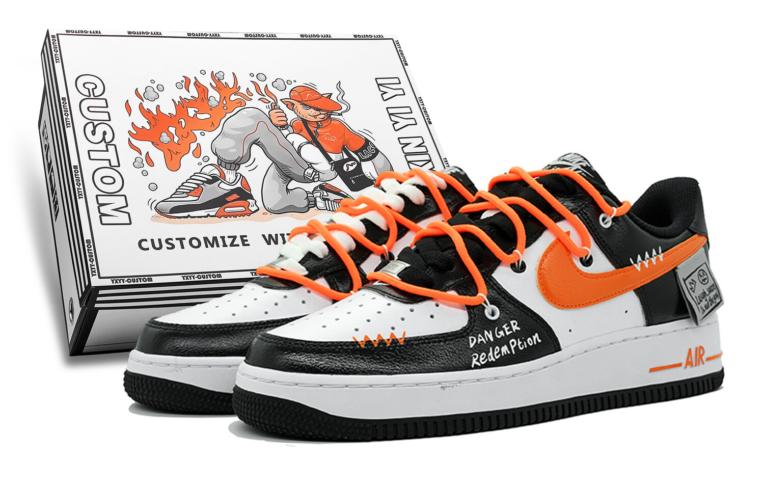 

Кроссовки Nike Air Force 1 Skateboard Shoes Men Low-Top Black White Orange