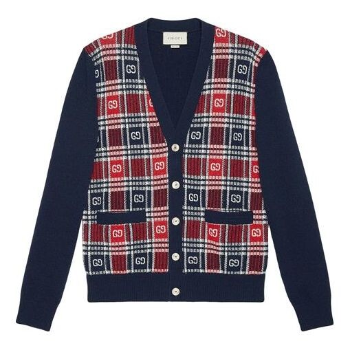 

Свитер gg checked jacquard cashmere sweater for men navy Gucci, мультиколор