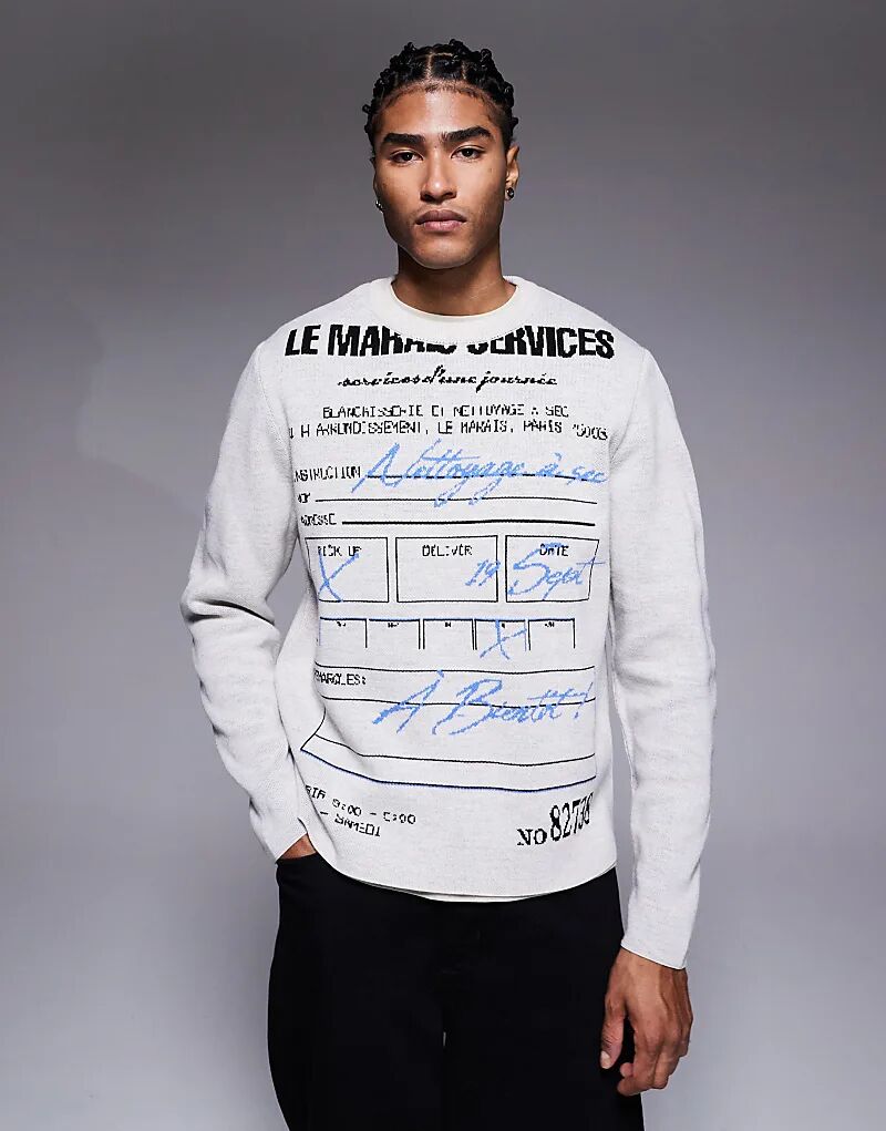 

Свободный вязаный джемпер ASOS DESIGN с принтом чека серого цвета