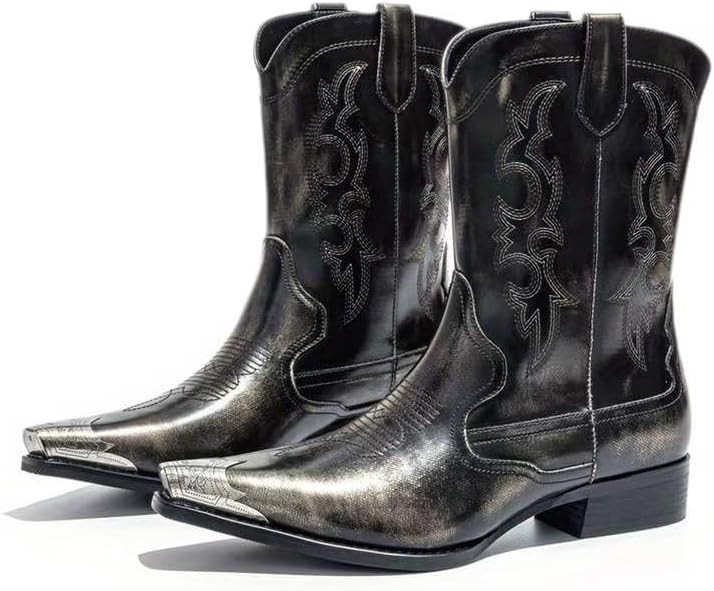 

Мужские ковбойские сапоги WEOOAR с классической вышивкой, устойчивые к скольжению, прочные, модные, в ретро-стиле, весна/осень, серый