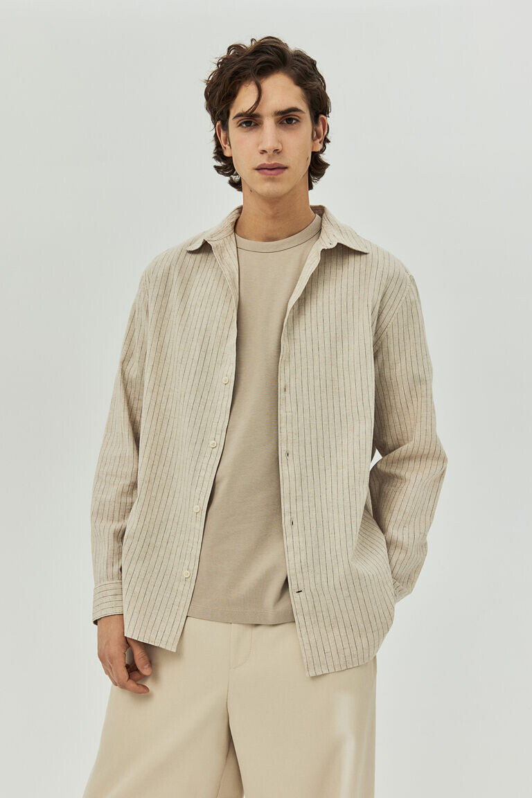 

Рубашка regular fit из смесового льна H&M, бежевый
