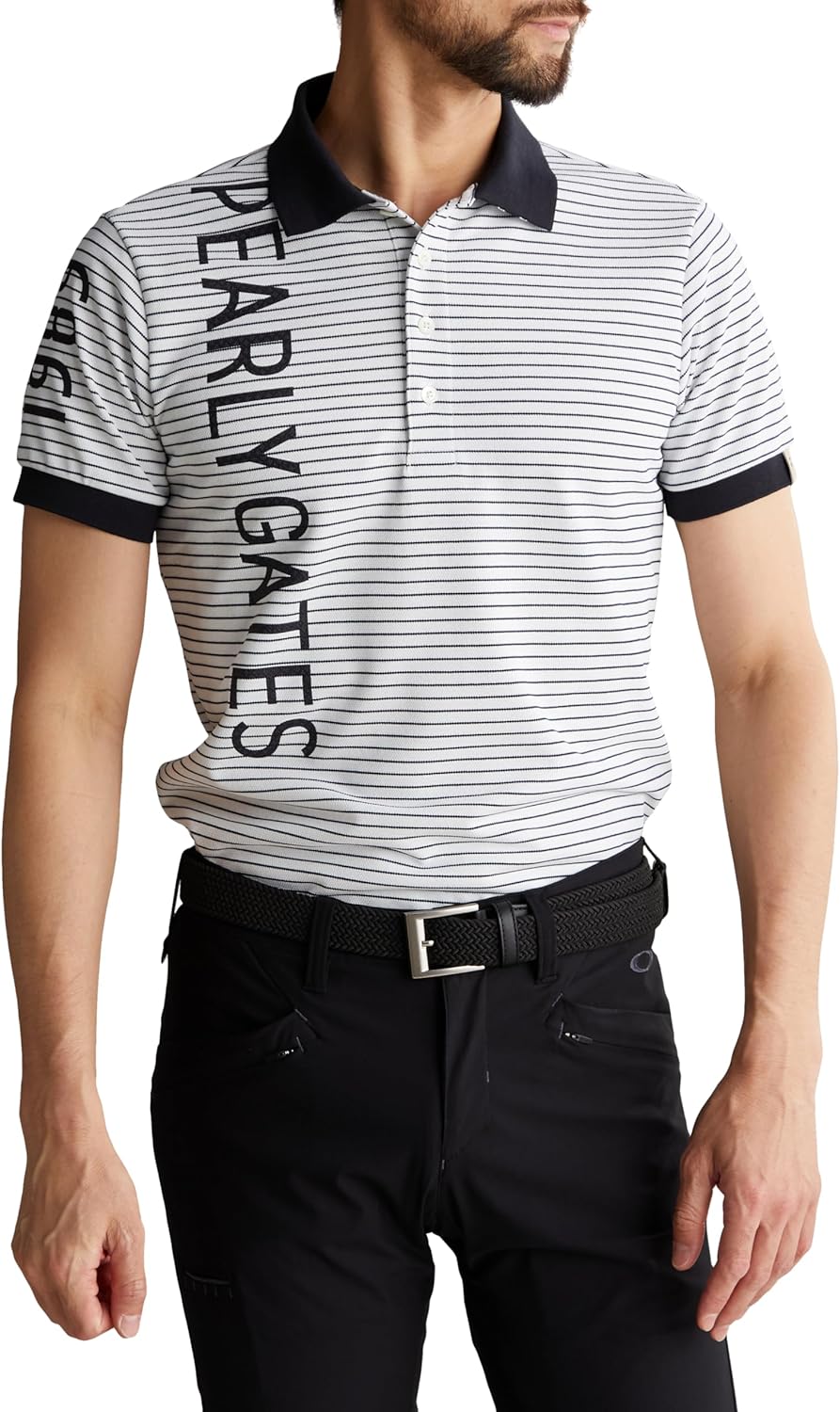 

Мужская поло-рубашка PEARLY GATES с коротким рукавом (полосатый узор, влагоотводящая, быстросохнущая, охлаждающий эффект) / для гольфа / 053-4160403, белый/синий