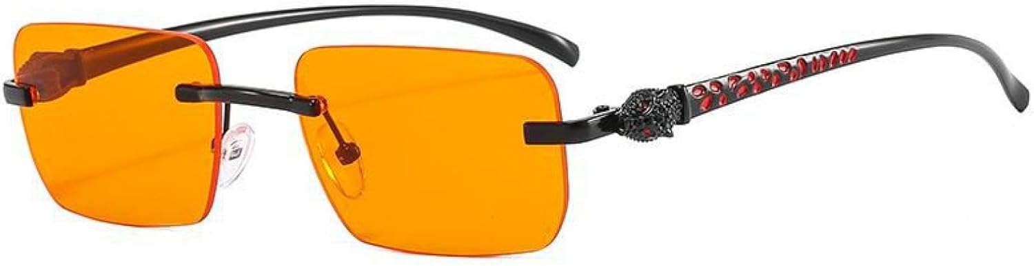 

Винтажные солнцезащитные очки без оправы, маленькие, для женщин и мужчин, роскошные, для путешествий и вождения, с металлическим рисунком в виде головы леопарда TVTBBVV, Orange