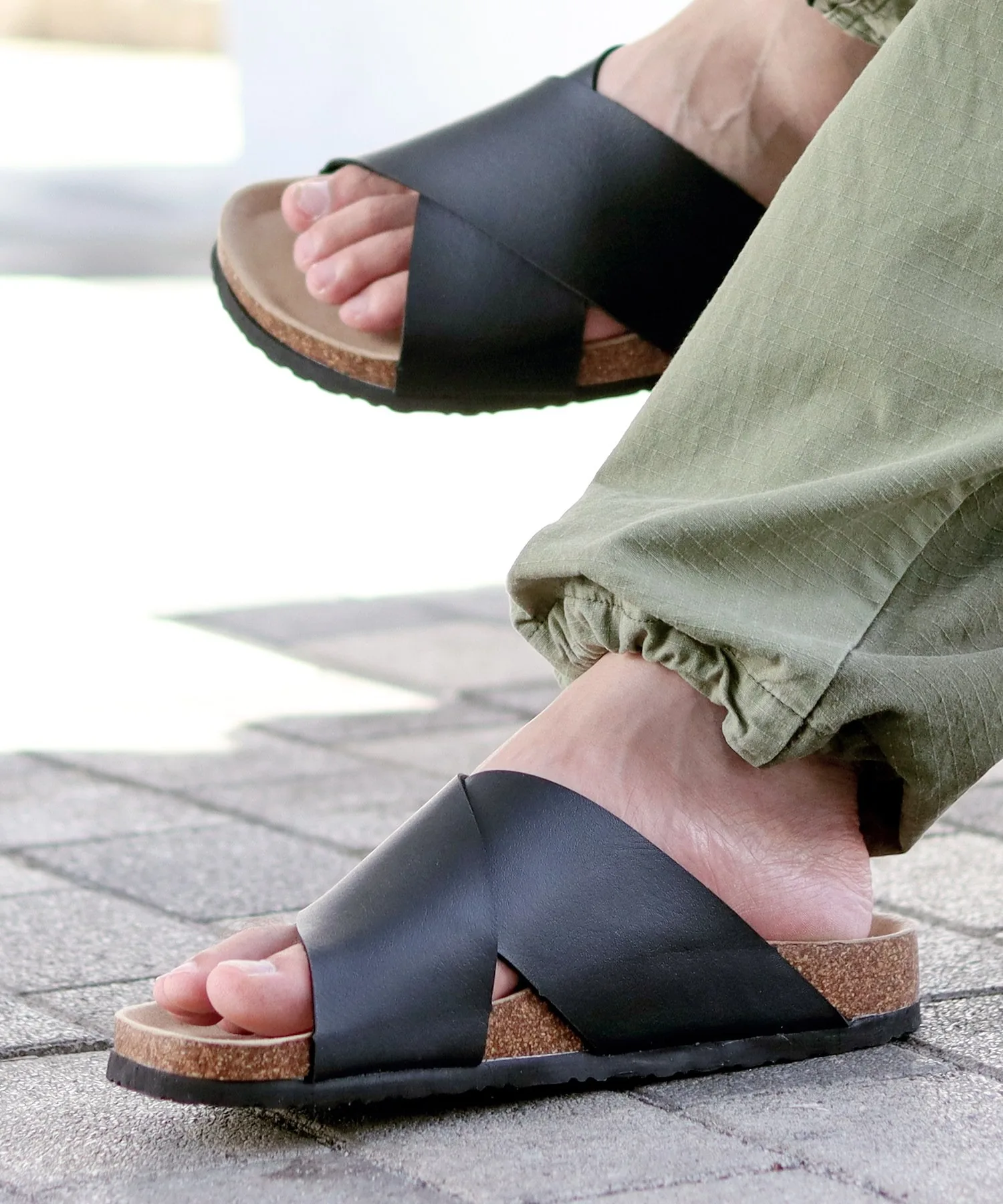 Мужские лёгкие сандалии на двойных ремнях AAA+ чёрные — фото 4
