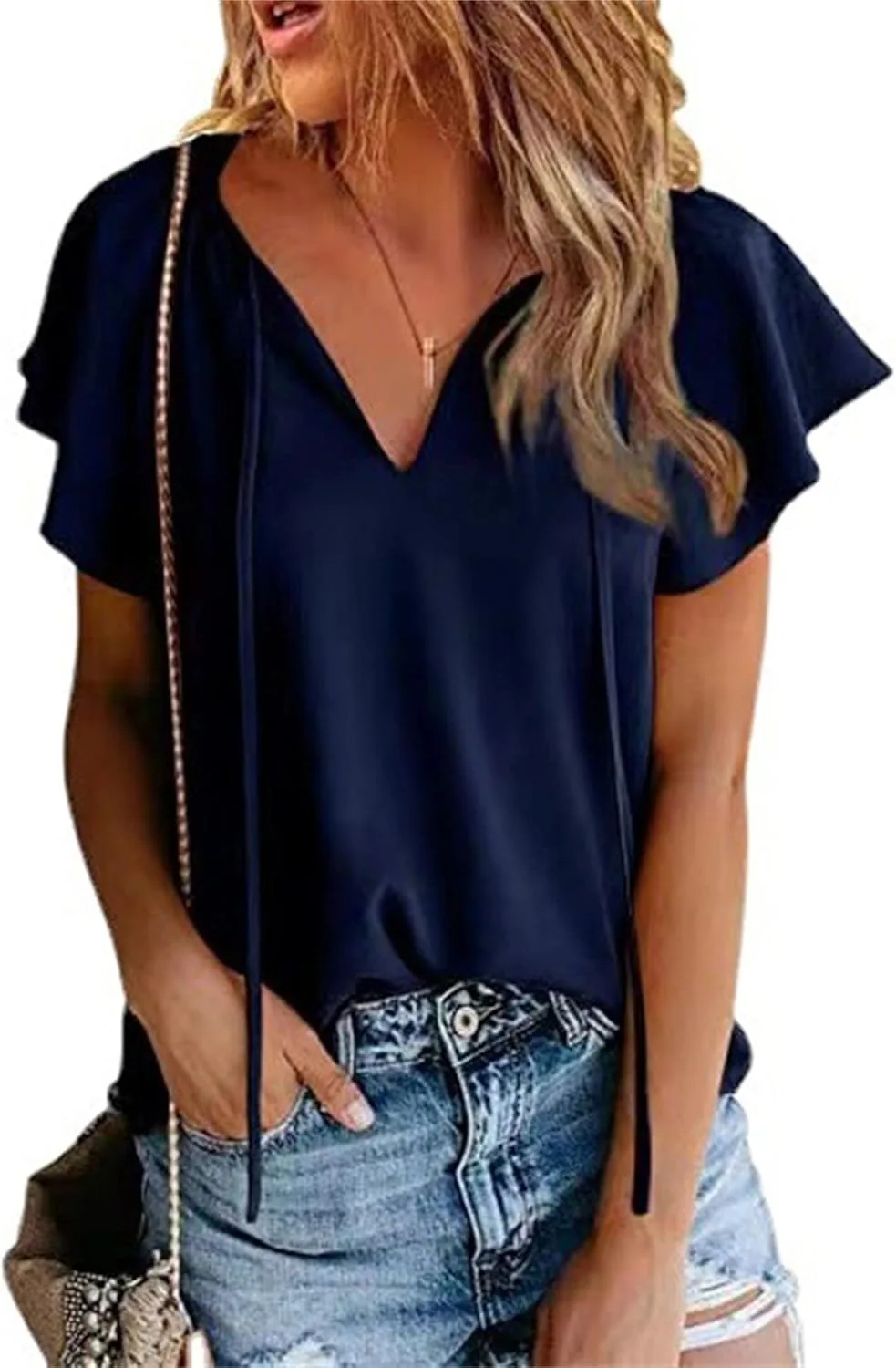 

Женская блузка с рюшами и короткими рукавами JEsilunmaMY