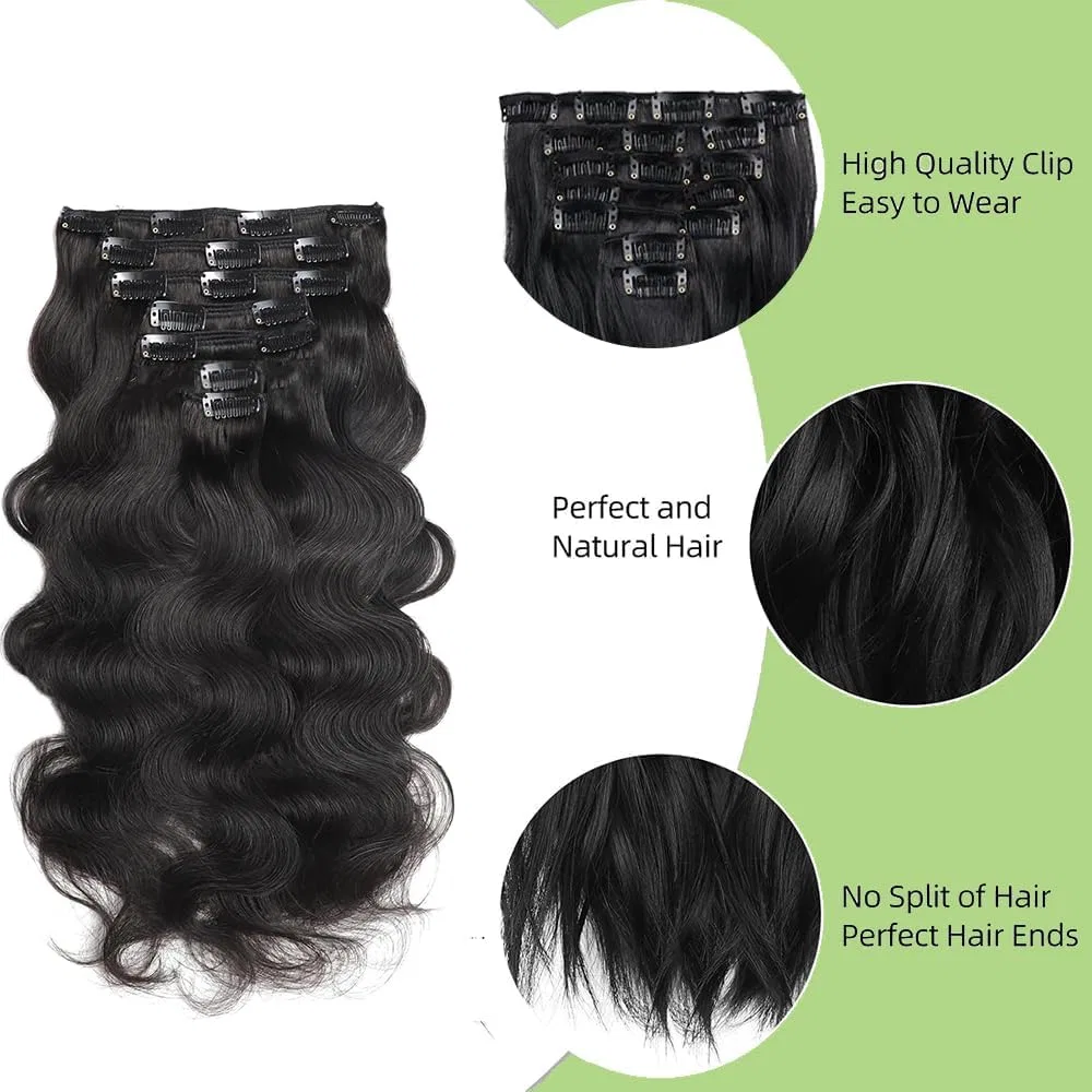 Наращивание волос на заколках «Body Wave» из натуральных волос, 120 г, 7 шт., 28 дюймов Wuvusnm — фото 2