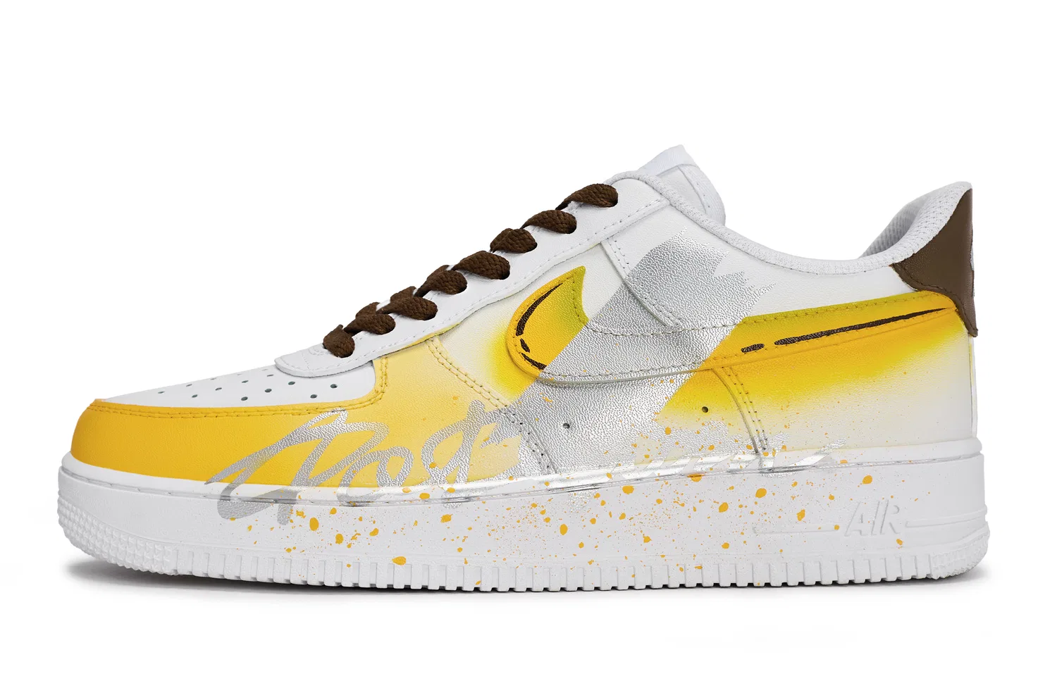 Кроссовки Air Force 1 LE Slip Resistant низкие детские для скейтбординга белые желтые серебристые коричневые унисекс Nike, White Yellow Silver Brown
