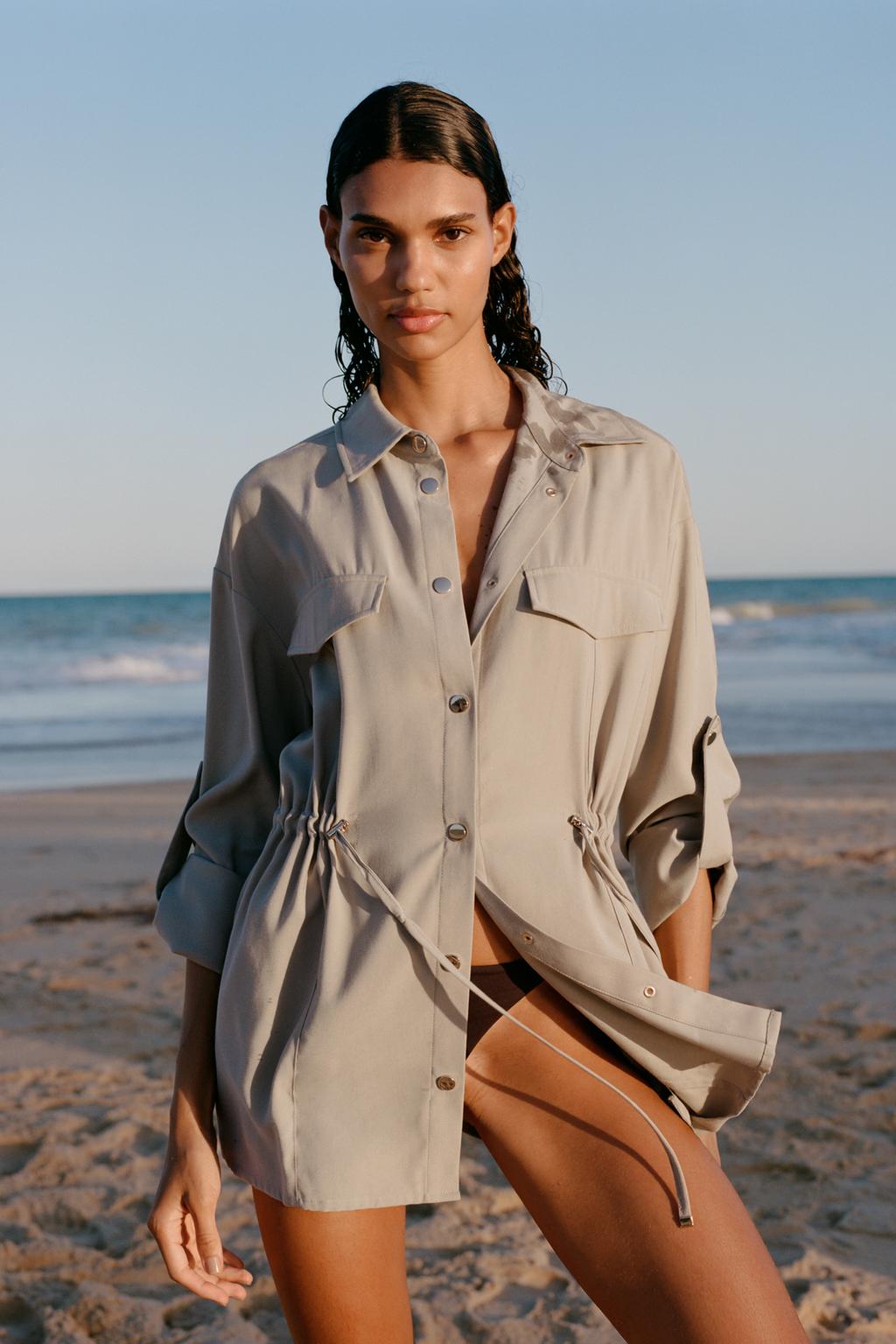 

Верхняя рубашка в стиле сафари ZARA, цвет Stone