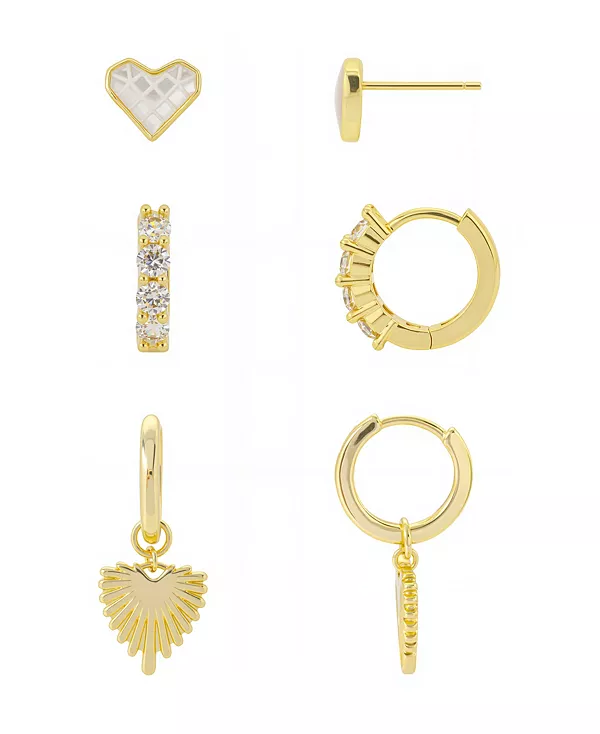 

Серьги-Гвоздики в форме сердца с инкрустацией из искусственного жемчуга, кубические цирконии, простые серьги-кольца в форме сердца, комплект из 3 пар серег Unwritten, gold