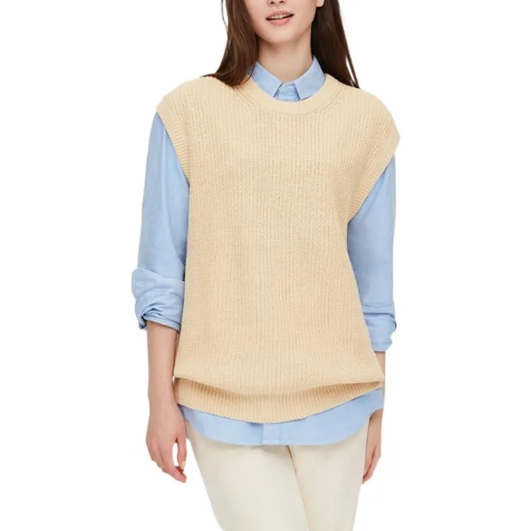 UNIQLO Футболка-майка унисекс цвета экрю с круглым вырезом — фото 4
