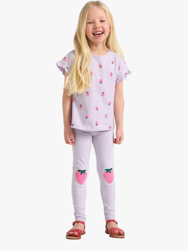 

Детские легинсы из хлопковой смеси с принтом клубники Lindex, Light Dusty Lilac