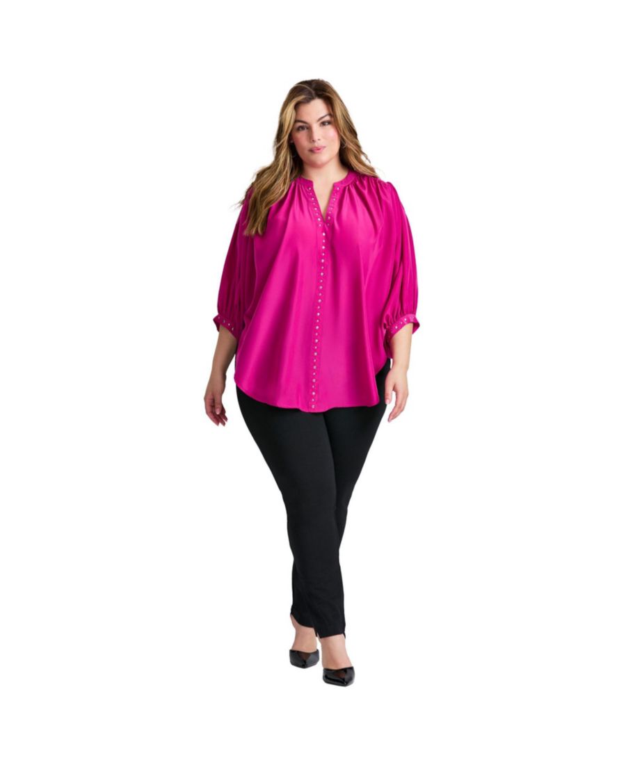 

Женская блузка больших размеров с рукавами-блузонами, украшенная заклепками AVENUE, Raspberry