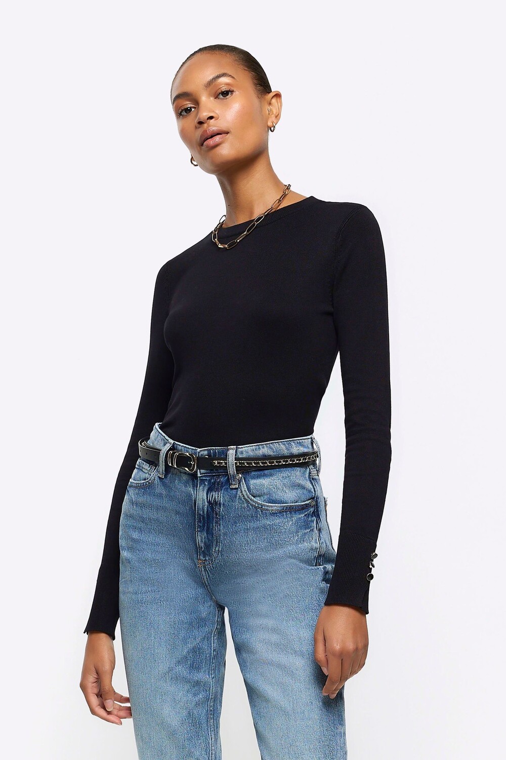 

Тонкий топ с круглым вырезом River Island, черный