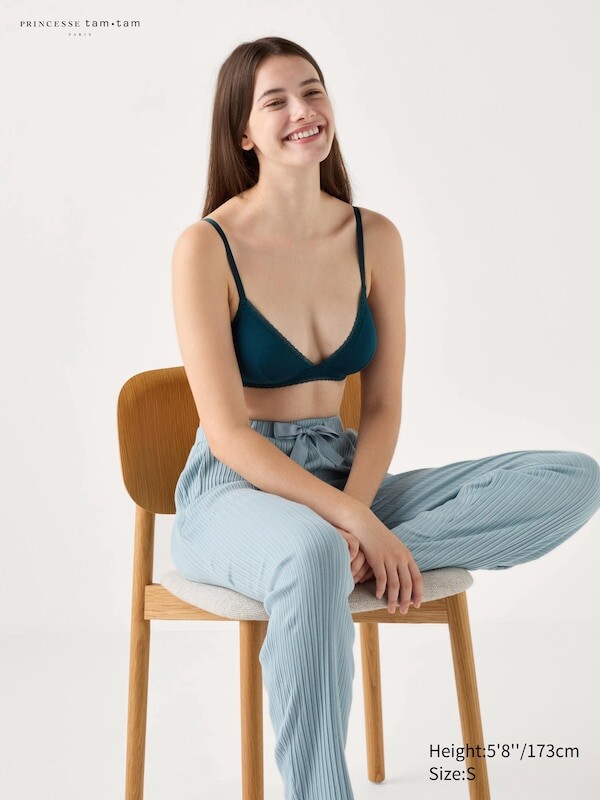 

Женские трикотажные длинные брюки в рубчик Uniqlo, синий