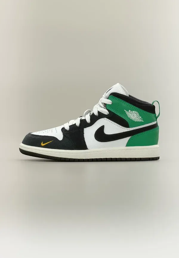 Кроссовки высокие Jordan 1 Mid SE High Top Trainers, бело-черно-зелено-золотистые