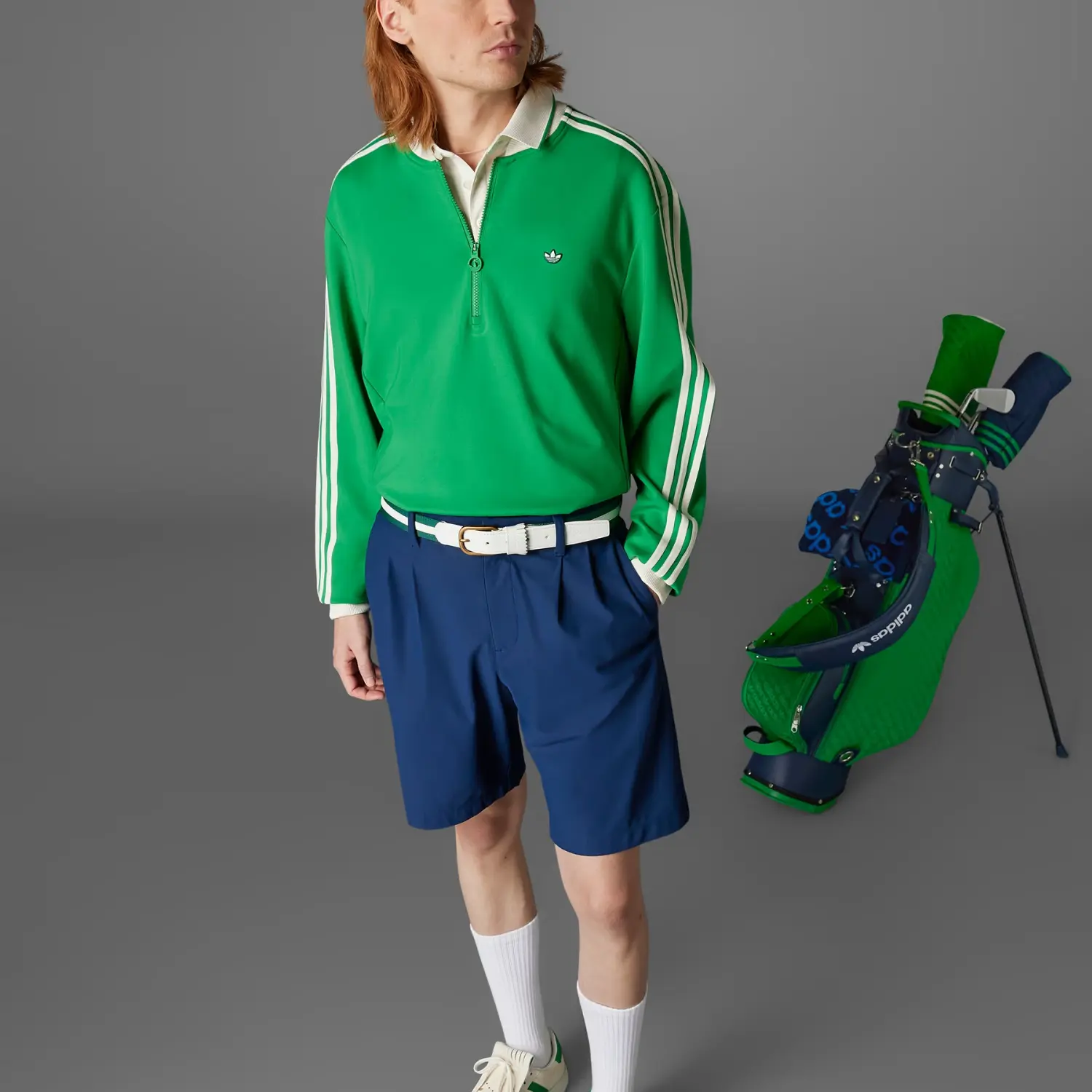 Свитшот с молнией на четверть 3 Stripes Adidas Originals, зеленый — фото 4