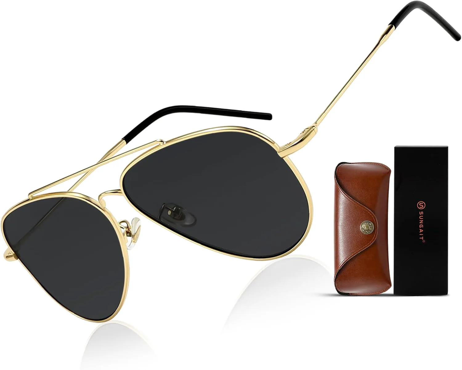 

Классические солнцезащитные очки-авиаторы SUNGAIT для мужчин и женщин с вогнутыми линзами, защитой от УФ-излучения и футляром в комплекте, Gold Frame/Gray Lens