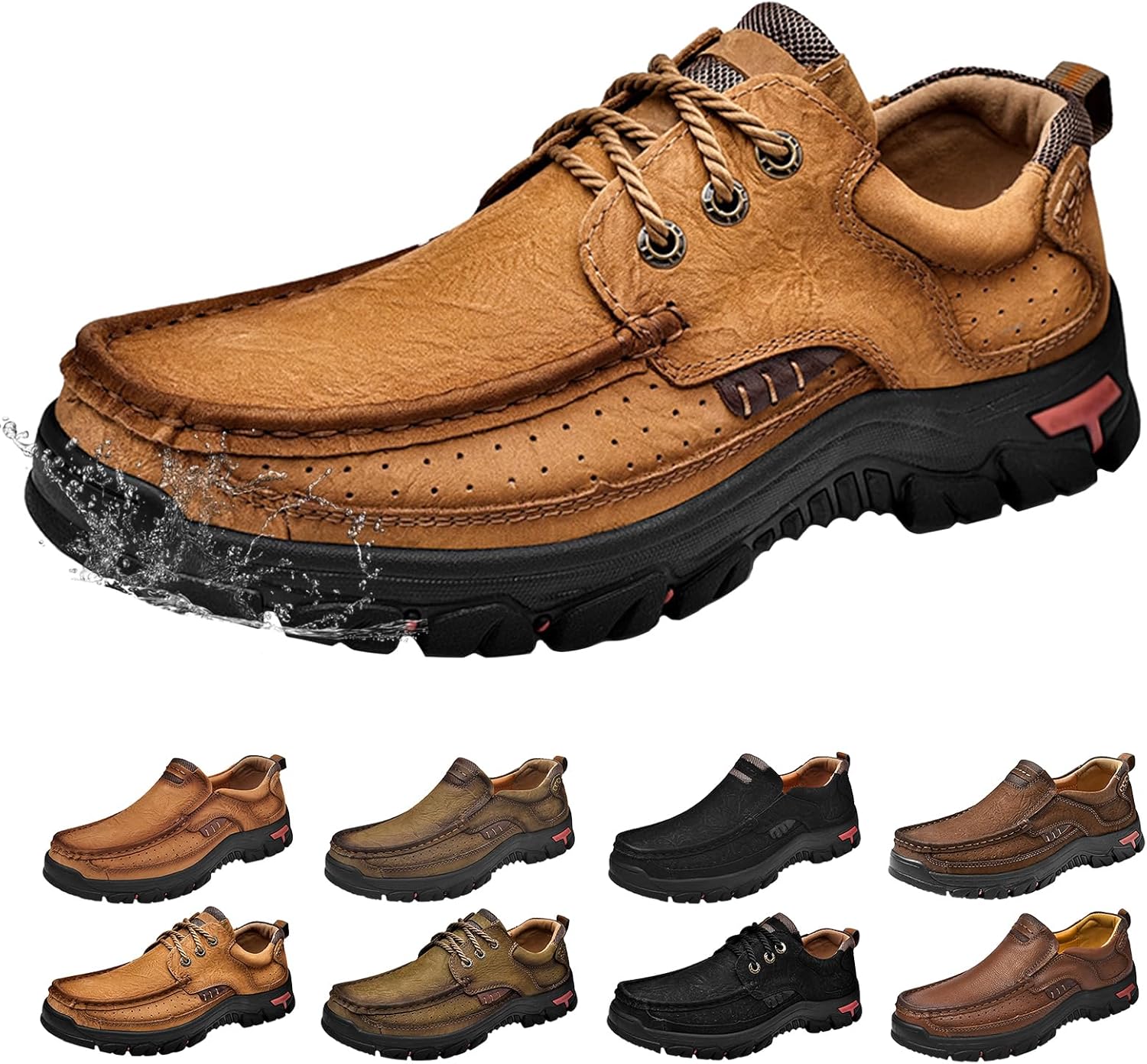 

Мужские кожаные повседневные лоферы без шнурков, дышащие обувь, нескользящие водонепроницаемые кроссовки, очень широкие удобные туфли для ходьбы для мужчин Generic, светло-коричневый