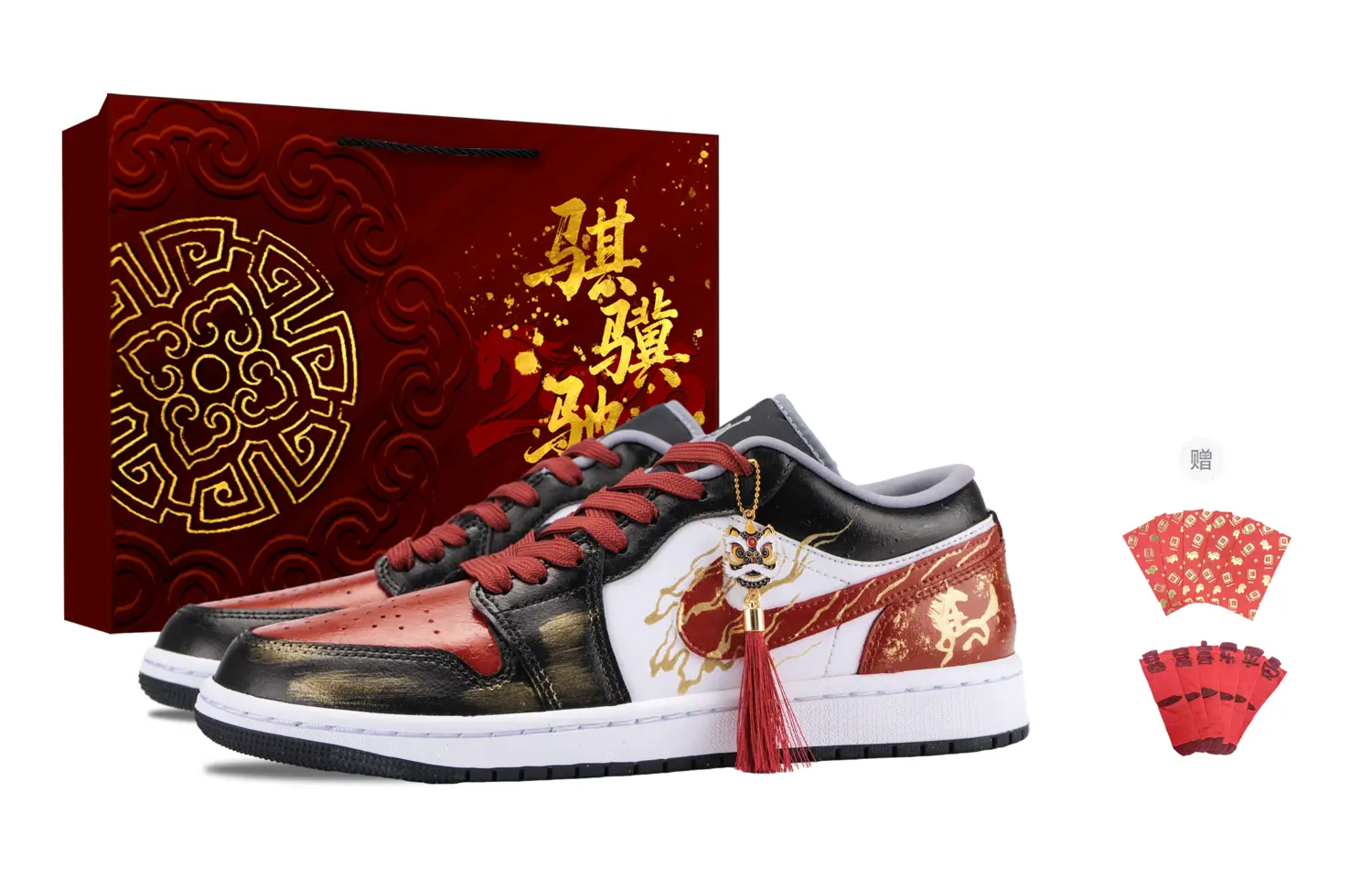 

Jordan Кроссовки баскетбольные Unisex Air 1 Flame Dance Golden Mane, черно-красные, с амортизацией и износостойкой подошвой в винтажном стиле