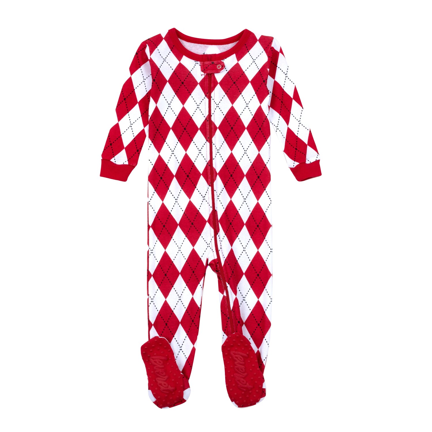

Рождественские детские хлопковые пижамы на ногах Argyle Leveret, цвет Argyle Red & White