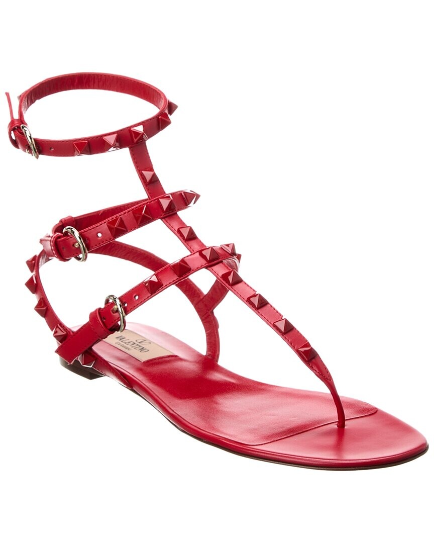 

Кожаные сандалии Valentino Rockstud с ремешком на щиколотке, красный