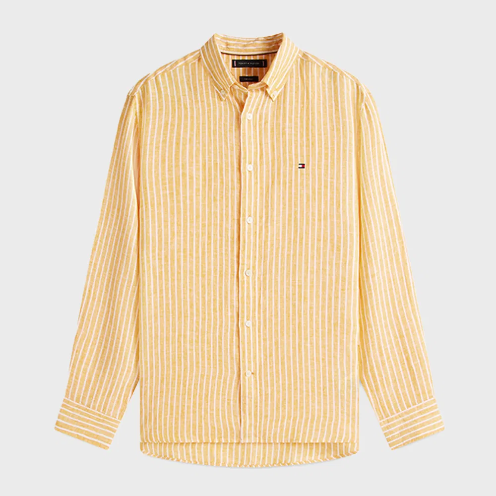 Мужская льняная рубашка Tommy Hilfiger Asian Fit в бенгальскую полоску, оранжевая