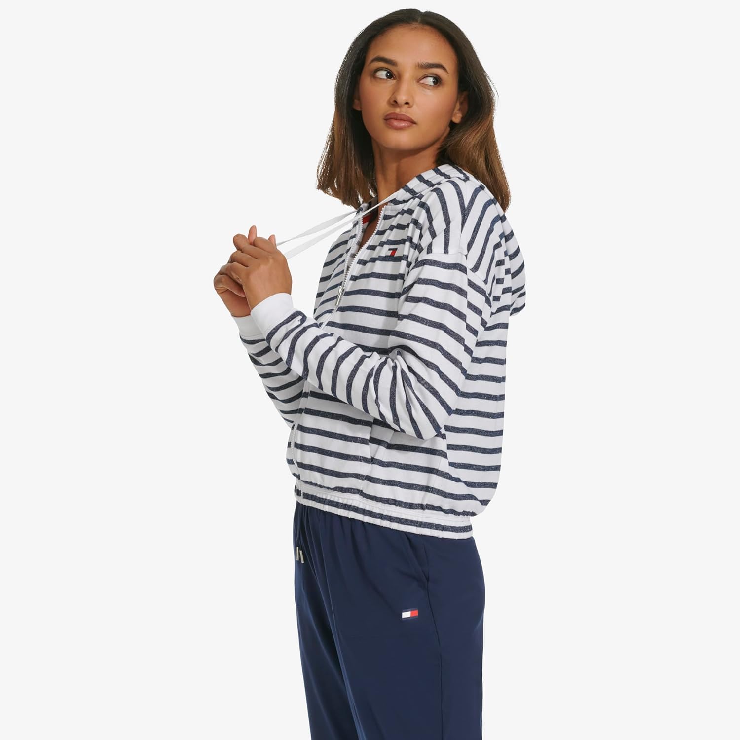 Женская толстовка Tommy Hilfiger с капюшоном и эластичной талией на молнии, Navy Heather — фото 3
