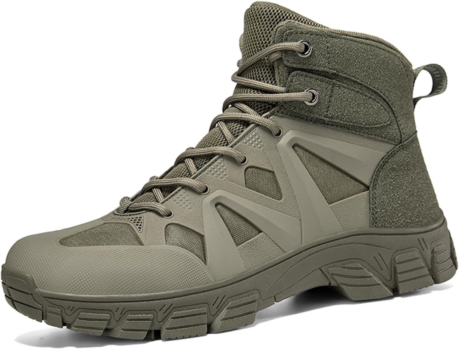 

Мужские высокие тактические ботинки на шнуровке с дышащими сетчатыми кожаными вставками, усиленным носком, массивной подошвой, нескользящей резиновой подошвой и поддержкой щиколотки для походов, треккинга и кемпинга на открытом воздухе Tengfeifl...