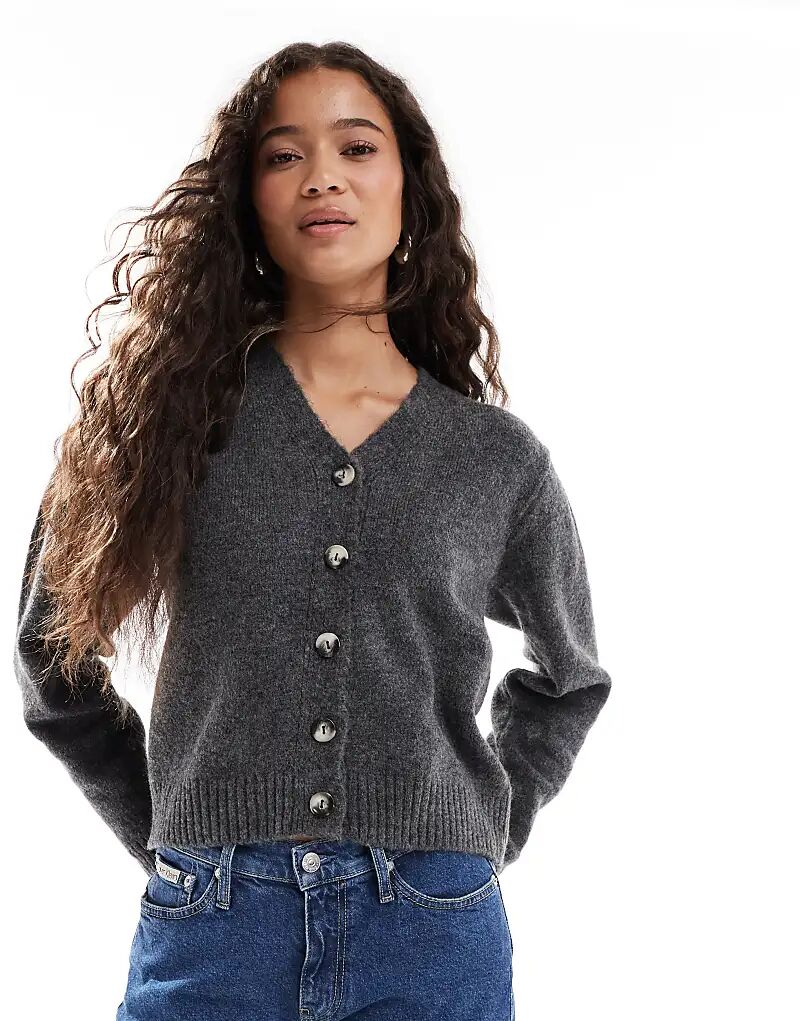 

Вязаный кардиган ASOS DESIGN со складками на рукавах серого цвета
