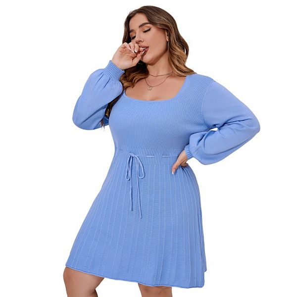 

Платье-свитер Plus size с длинными рукавами-фонариками и поясом Seoria, Sky Blue