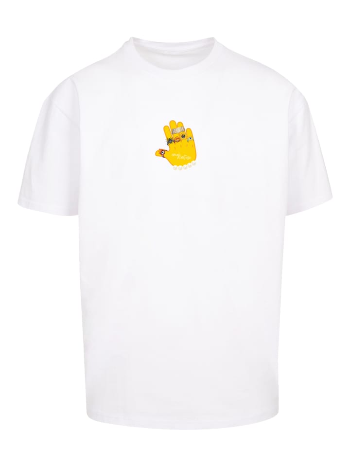 

Футболка emoji couture Heavy Oversize T-Shirt yellow hand mixed jewelry icons, белый