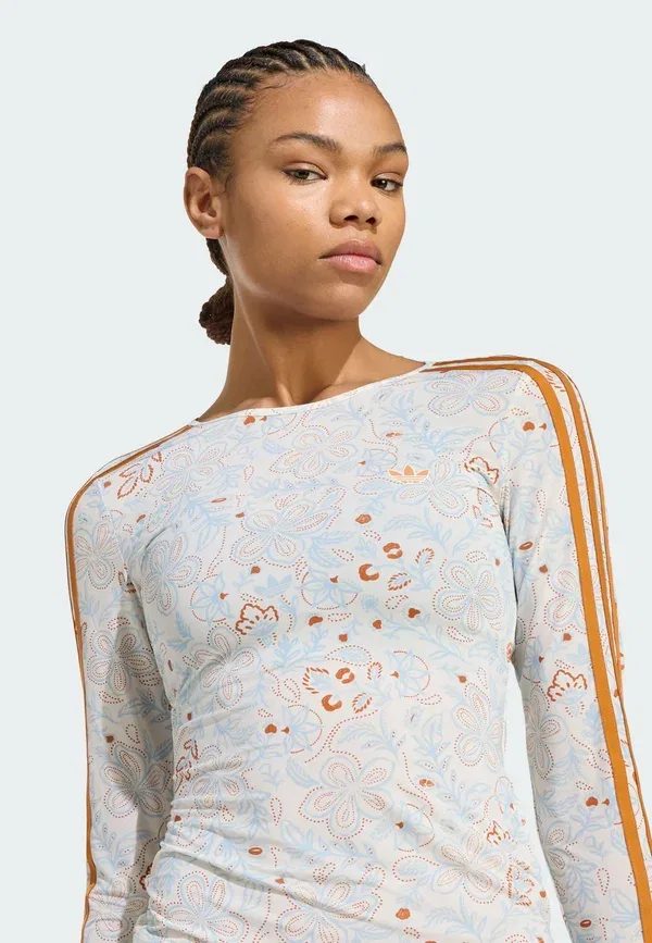 Топ Adidas Originals Summer Glow Mesh Graphics Long Sleeve, светло-бежевый/ржаво-оранжевый — фото 3