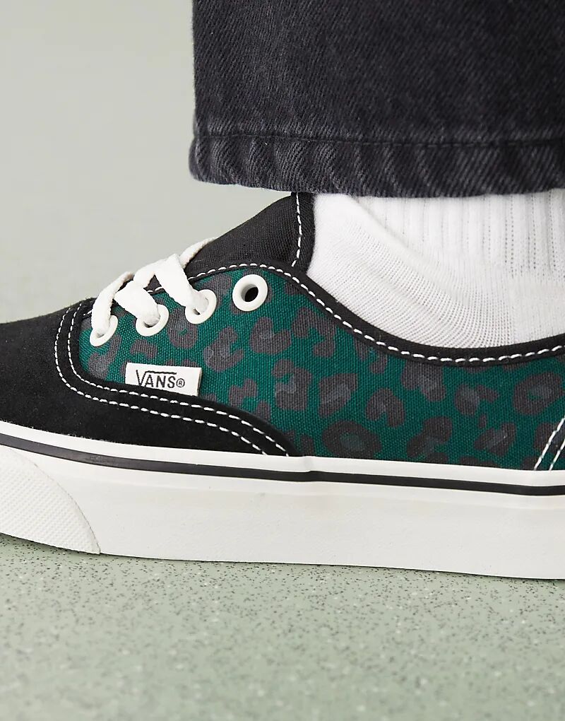 Кроссовки Vans Authentic с леопардовым принтом черного и зеленого цветов — фото 4