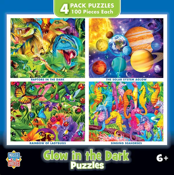 

Шедевры, светящиеся в темноте. Набор из 4 пазлов по 100 деталей — версия 2 Masterpieces Puzzles, multicolor