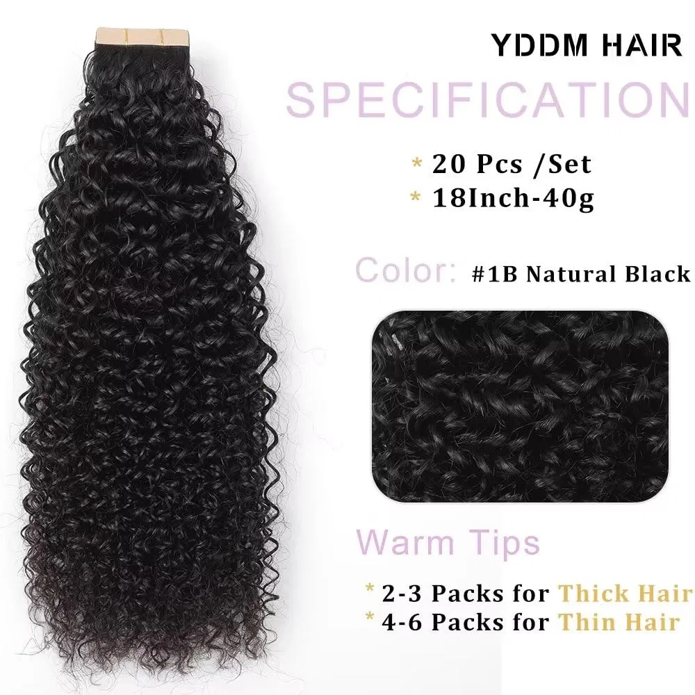 Накладные пряди на ленте из натуральных волос Kinky Curly от YDDM, 40 г Yddm, 1B# — фото 2