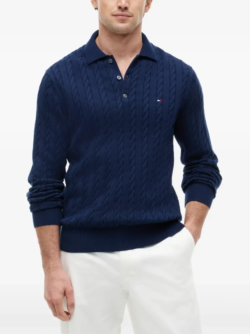 Свитер-поло с узором косы Tommy Hilfiger, синий — фото 3