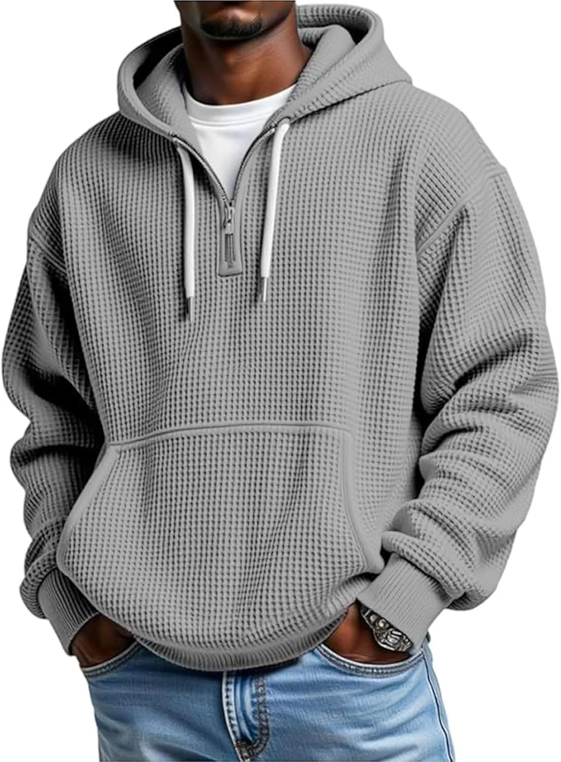 

Толстовка с капюшоном Quarter Zip для мужчин Big And Tall, оверсайз, с карманами