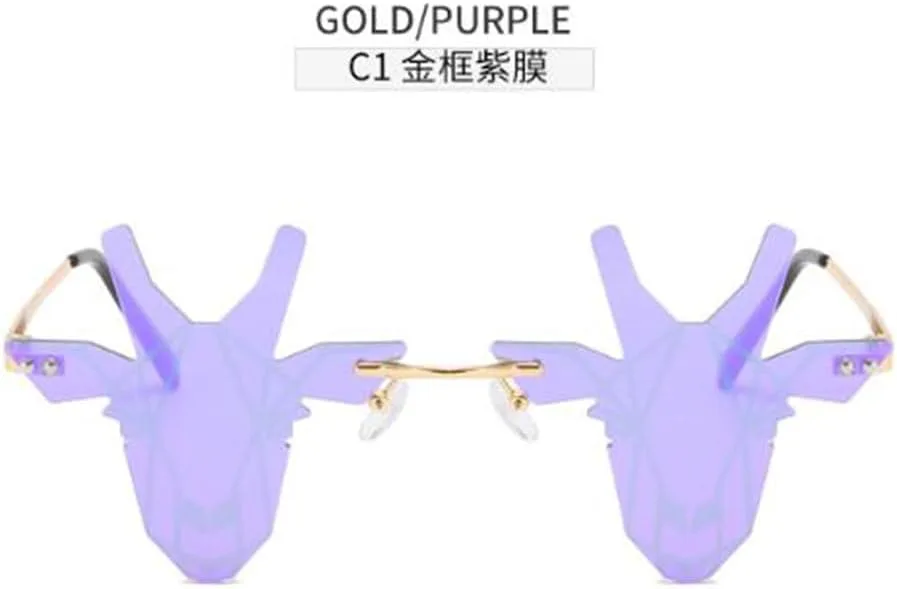 

Солнцезащитные очки без оправы с изображением мультяшного оленя, декоративные солнцезащитные очки для сцены и выступлений Weloveushop, C1 Gold Frame Purple Film