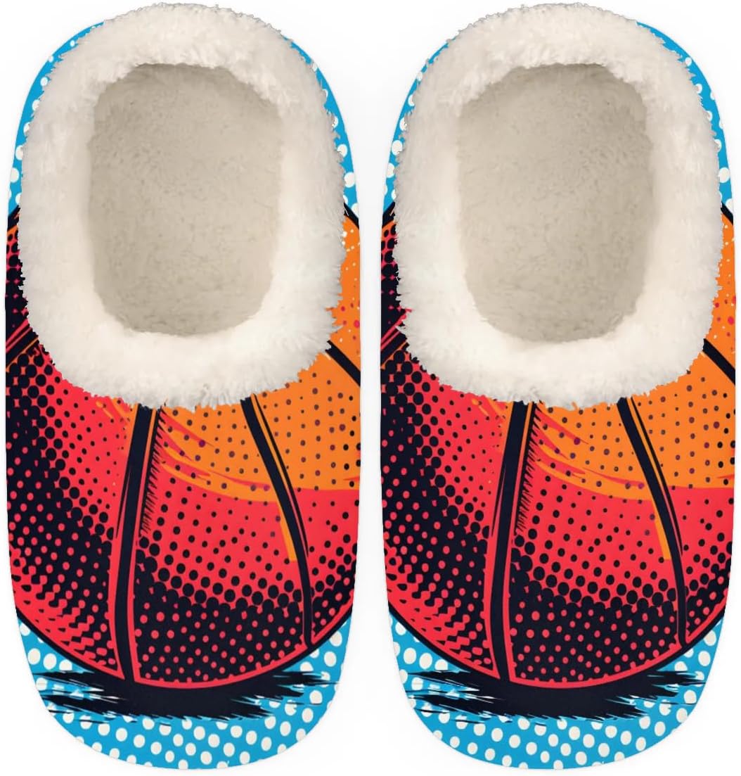 

QsirBC Тапочки с ручной росписью в баскетбольном стиле для женщин и мужчин, мягкие, из пеноматериала с эффектом памяти, с нескользящей подошвой, для дома и улицы, уютные, теплые и пушистые, Hand Painted Basketball Xl
