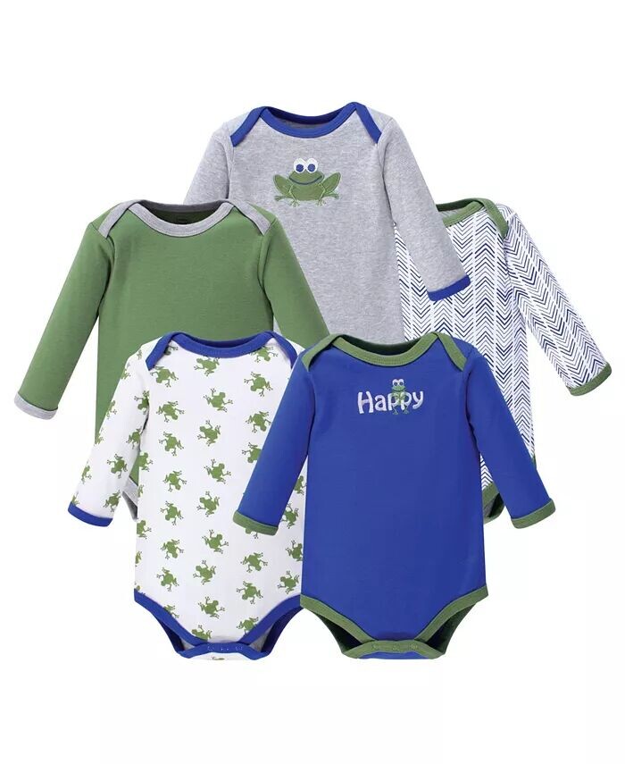 

Хлопковые боди с длинными рукавами для маленьких мальчиков, 5 шт., лягушка Luvable Friends, мультиколор