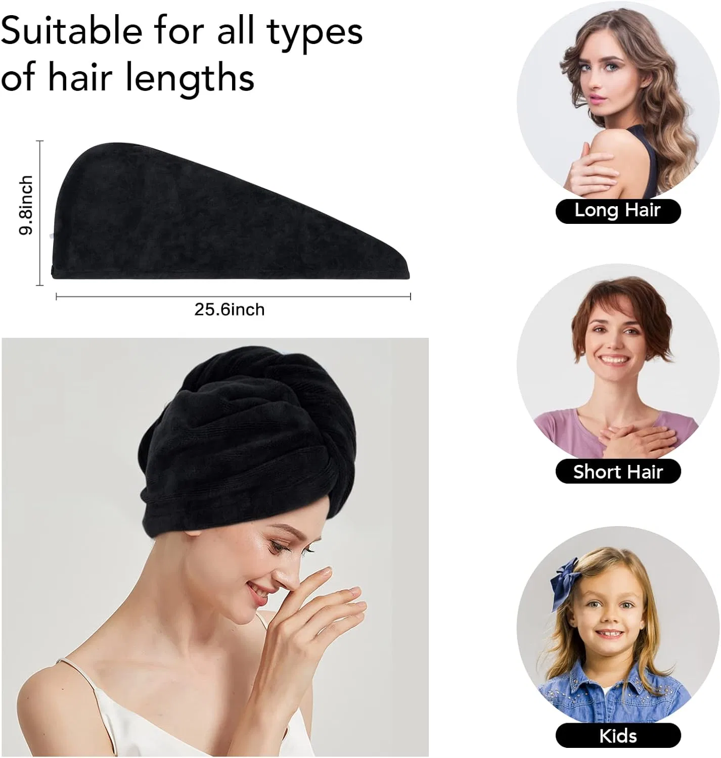 Набор из 3 полотенец для волос SINLAND из микрофибры Sinland, Black — фото 2