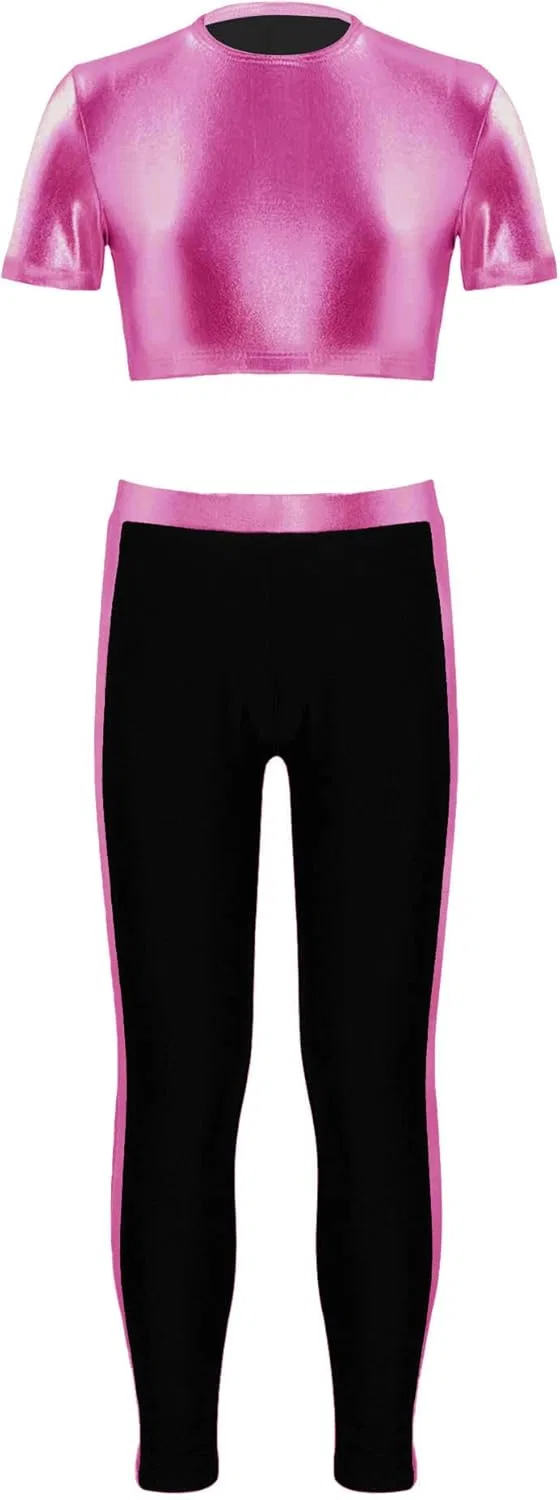 Детский спортивный костюм Crop Top и леггинсы Kvysinly, 2 предмета, розовый
