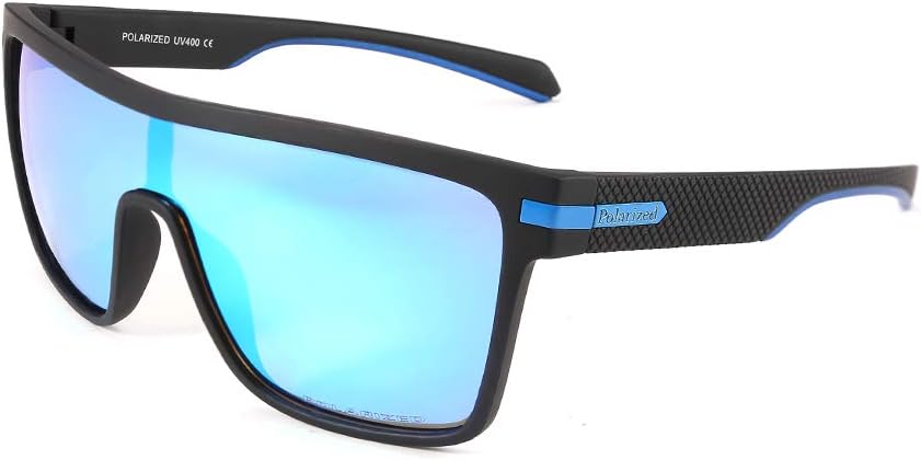 

Мужские поляризованные спортивные солнцезащитные очки Karsaer Flat Top TR90 в винтажном квадратном стиле для велоспорта, бега, рыбалки, гольфа, походов, Mirrored Blue Lens