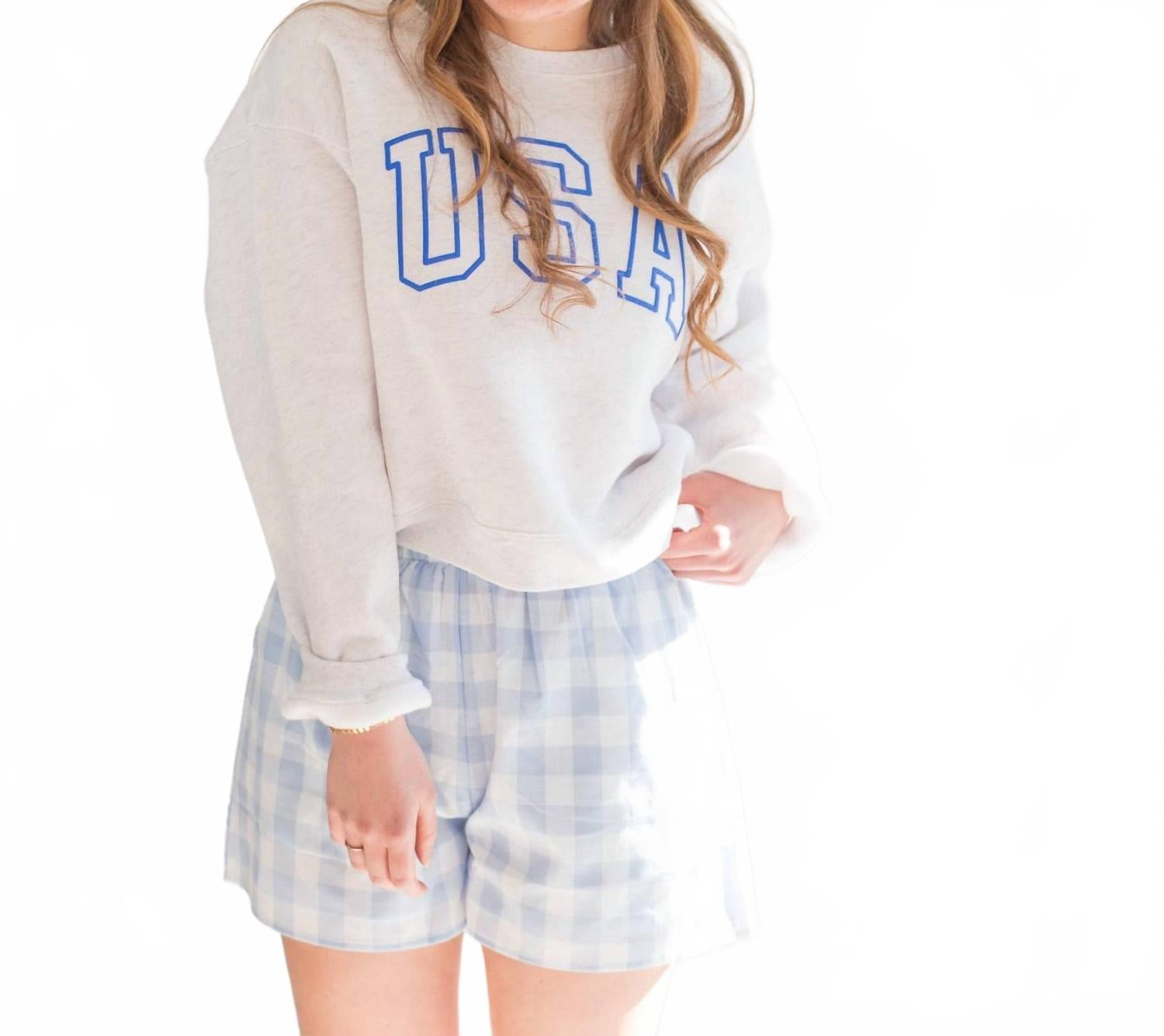 

Широкие шорты в клетку Woven Gingham синего цвета By Together