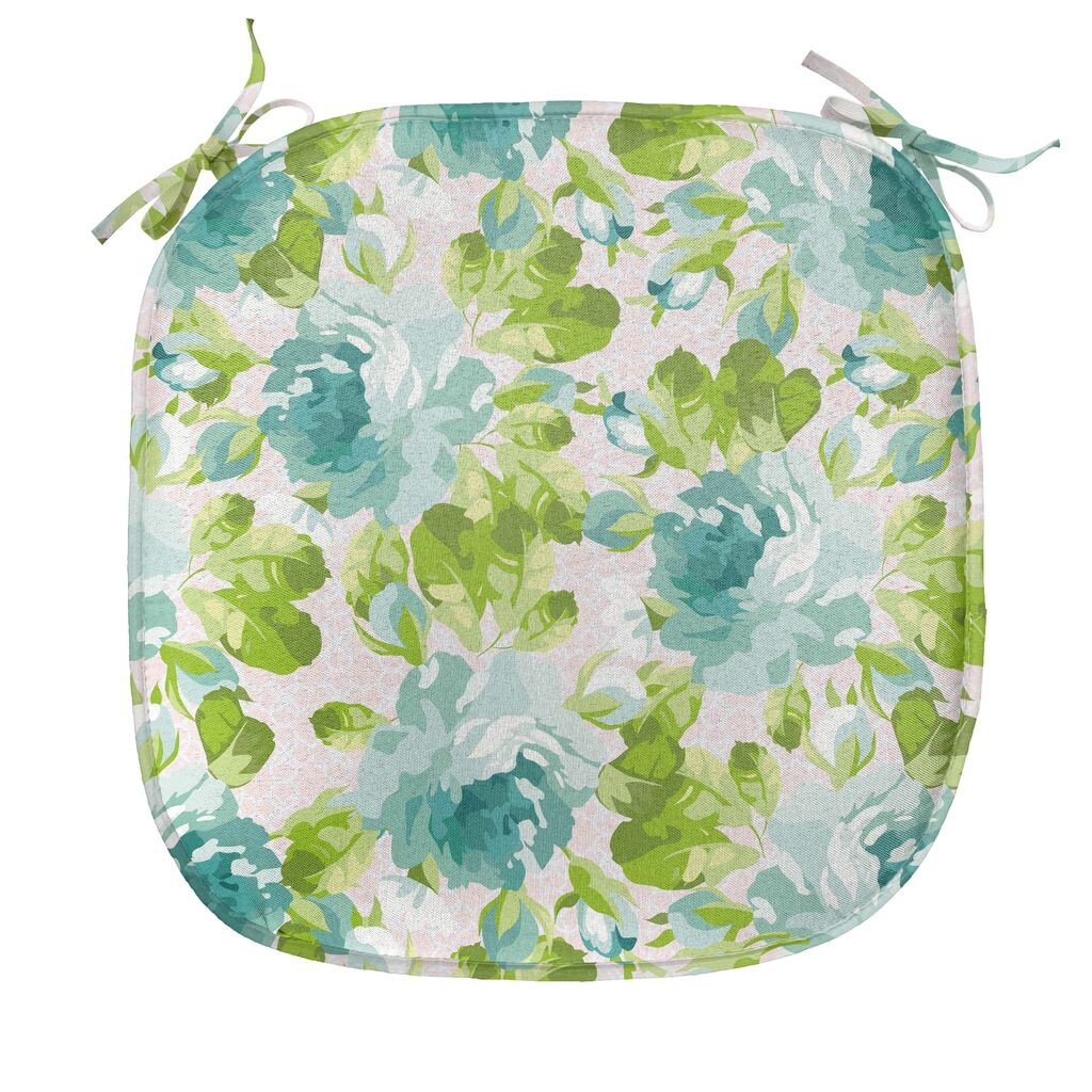 

ABAKUHAUS Shabby Flora Подушка для обеденного стула Тропический сад Декоративная водонепроницаемая подушка с ремнями для кухонных сидений 40 см x 40 см Бирюзовый Светло-Розовый