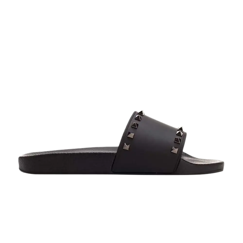 Шлепанцы Valentino Rockstud Rubber Slider Sandal, черный