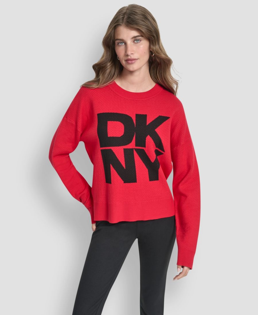 

Женский свитер с круглым вырезом и логотипом DKNY, City Crimson