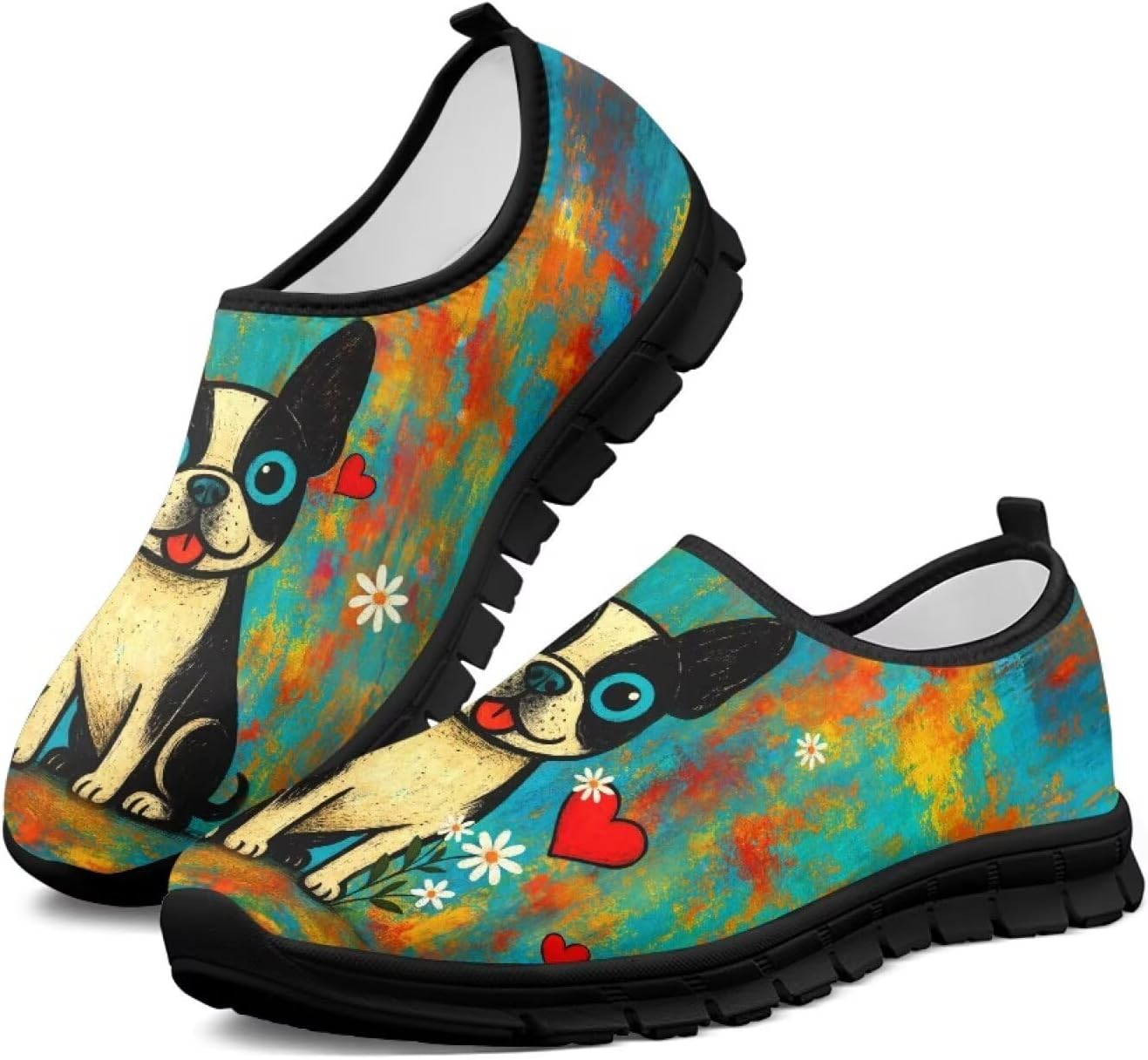 

Женские кроссовки для ходьбы с поддержкой свода стопы, слипоны, противоскользящие, удобные, дышащие, размер США 5.5-13.5 Chririnla, Cute Artistic Bulldog